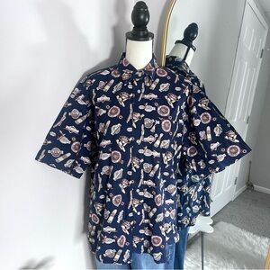 Alexander Martin Men’s Navy Hawaiian Cigar Print Button Down Shirt